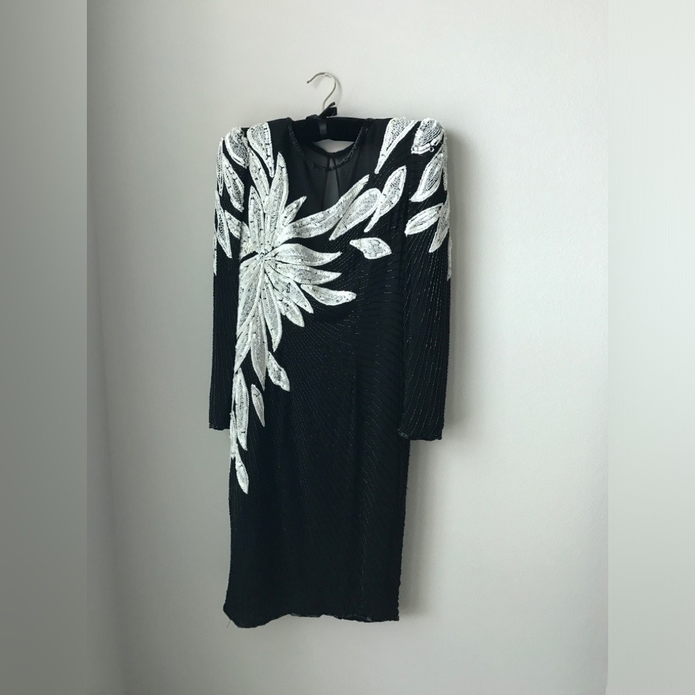 Vintage Sequined B&W Floral Dress